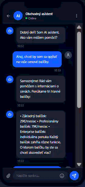 AI chatbot conversation demo with a customer